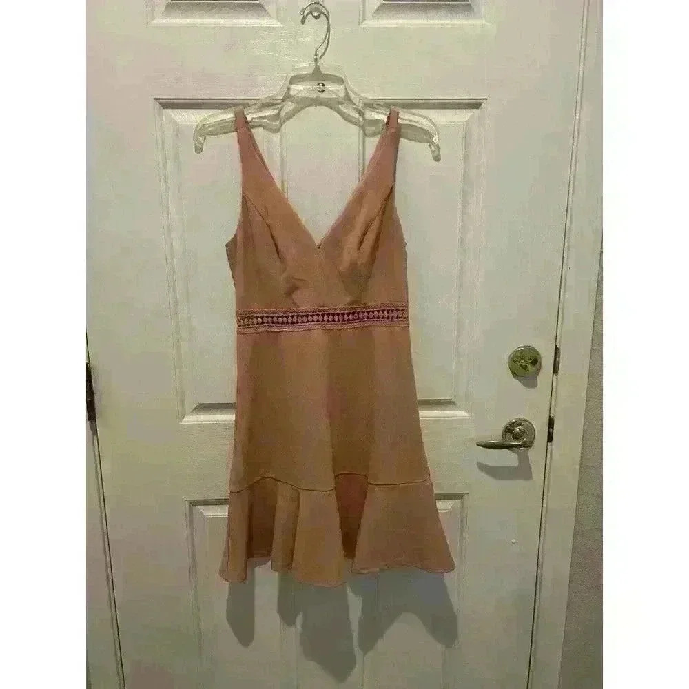 Lulus Lover of Mine Beige Crochet Lace waist V-neck Sleeveless Dress Size S